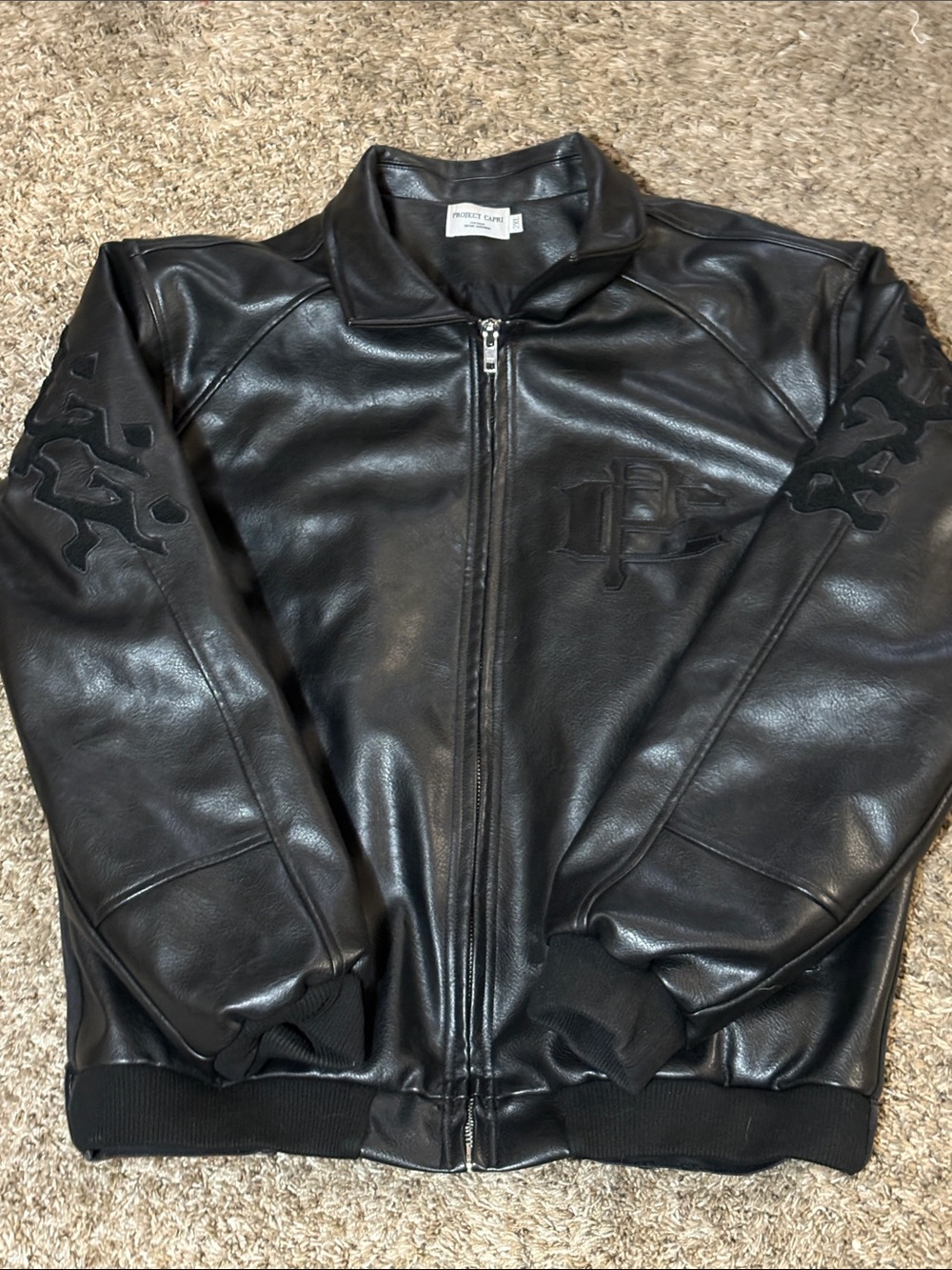 Black Leather Bomber Jacket - PROJECT CAPRI